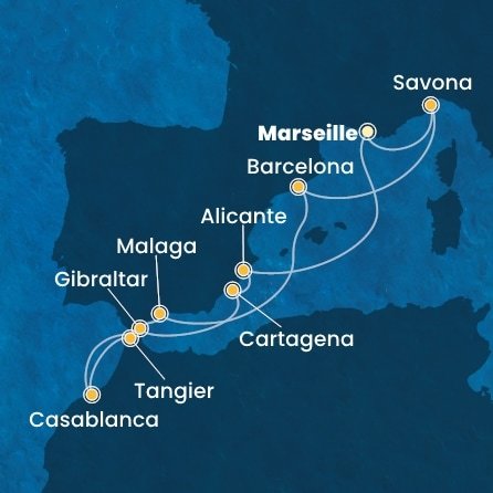 Francie, Itálie, Španělsko, Maroko, Velká Británie z Marseille na lodi Costa Pacifica
