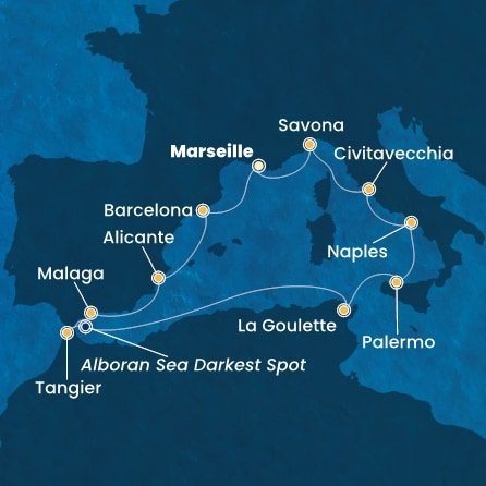 Francie, Španělsko, Maroko, , Tunisko, Itálie z Marseille na lodi Costa Toscana