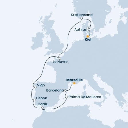 Francie, Španělsko, Portugalsko, Norsko, Dánsko, Německo z Marseille na lodi Costa Fascinosa