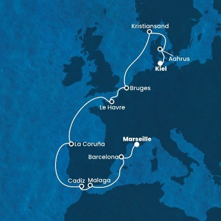 Francie, Španělsko, Belgie, Norsko, Dánsko, Německo z Marseille na lodi Costa Diadema
