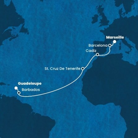 Francie, Španělsko, Barbados, Guadeloupe z Marseille na lodi Costa Fascinosa