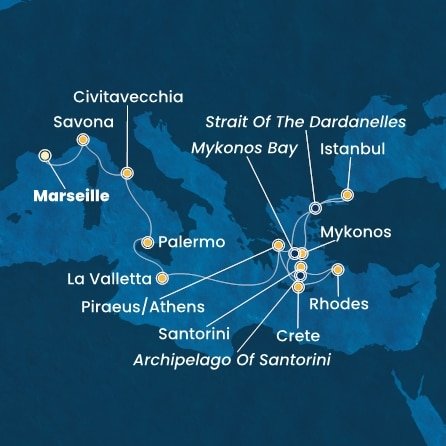 Francie, Itálie, Malta, Řecko, Turecko z Marseille na lodi Costa Fortuna