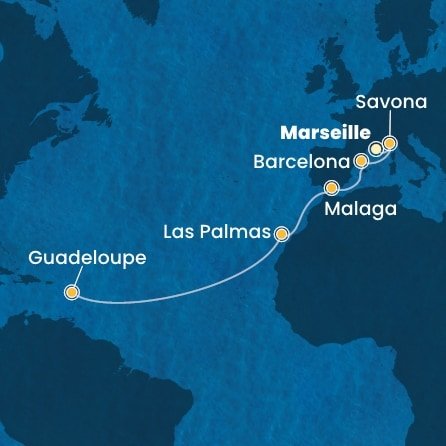 Francie, Itálie, Španělsko, Guadeloupe z Marseille na lodi Costa Fascinosa