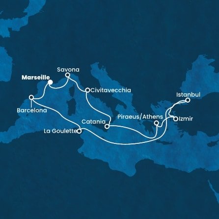 Francie, Itálie, Řecko, Turecko, Tunisko, Španělsko z Marseille na lodi Costa Fortuna