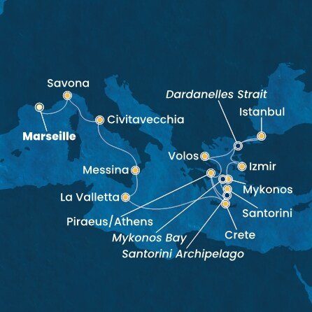 Francie, Itálie, Malta, Řecko, Turecko z Marseille na lodi Costa Fortuna