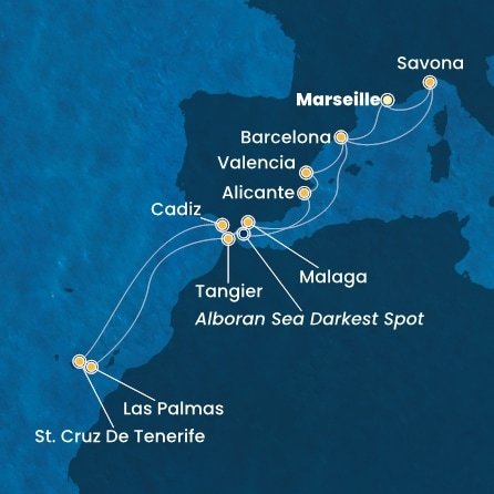 Francie, Španělsko, Maroko, , Itálie z Marseille na lodi Costa Toscana