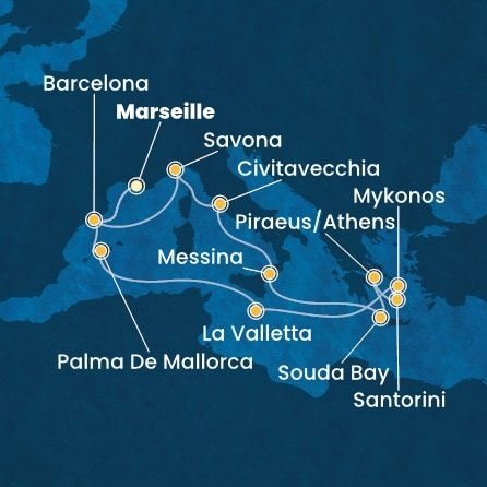 Francie, Španělsko, Malta, Řecko, Itálie z Marseille na lodi Costa Fascinosa