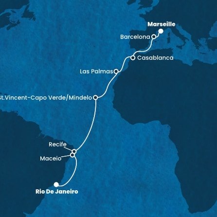Francie, Španělsko, Maroko, Kapverdy, Brazílie z Marseille na lodi Costa Deliziosa