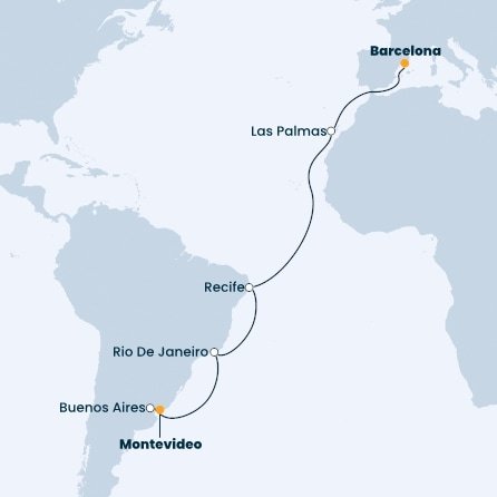 Uruguay, Argentina, Brazílie, Španělsko z Montevidea na lodi Costa Fascinosa