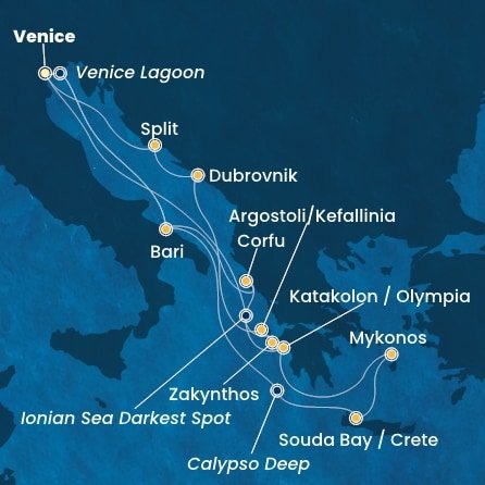 Itálie, Řecko, Kefalonie, Chorvatsko, Kréta z Marghery na lodi Costa Deliziosa