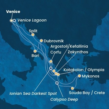 Itálie, Chorvatsko, Řecko, Kefalonie, Kréta z Marghery na lodi Costa Deliziosa