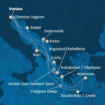 Itálie, Řecko, Chorvatsko, Černá Hora z Marghery na lodi Costa Deliziosa