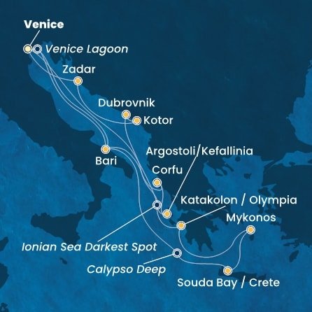 Itálie, Řecko, Chorvatsko, Černá Hora z Marghery na lodi Costa Deliziosa