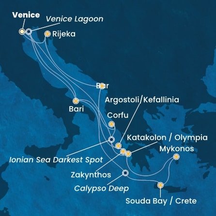 Itálie, Řecko, Černá Hora, Chorvatsko z Marghery na lodi Costa Deliziosa