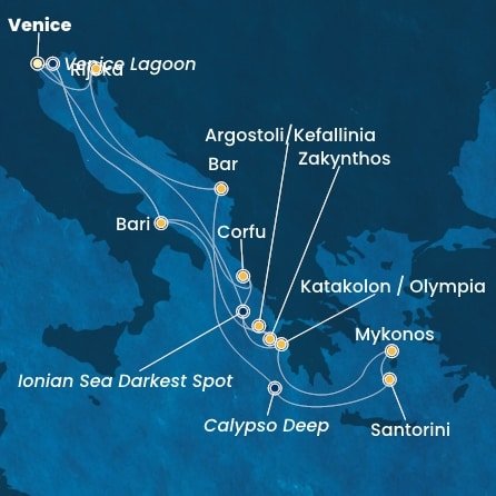 Itálie, Řecko, Černá Hora, Chorvatsko z Marghery na lodi Costa Deliziosa