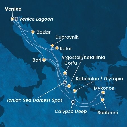 Itálie, Řecko, Chorvatsko, Černá Hora z Marghery na lodi Costa Deliziosa