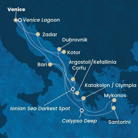 Itálie, Řecko, Chorvatsko, Černá Hora z Marghery na lodi Costa Deliziosa