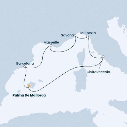 Španělsko, Francie, Itálie z Palma de Mallorca na lodi Costa Diadema