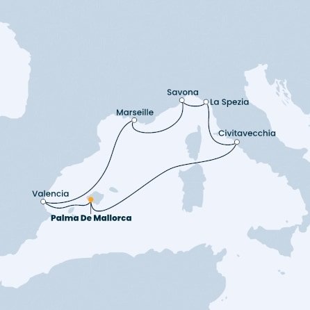 Španělsko, Francie, Itálie z Palma de Mallorca na lodi Costa Diadema