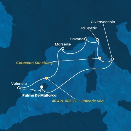 Španělsko, , Francie, Itálie z Palma de Mallorca na lodi Costa Pacifica