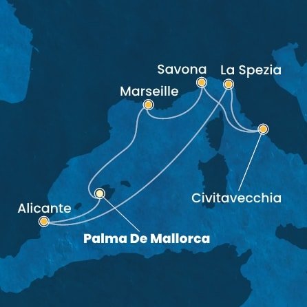 Španělsko, Itálie, Francie z Palma de Mallorca na lodi Costa Pacifica
