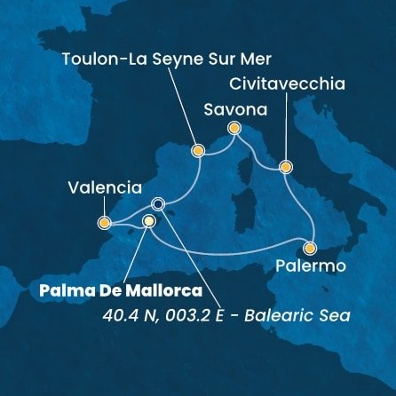Španělsko, Itálie, Francie z Palma de Mallorca na lodi Costa Pacifica