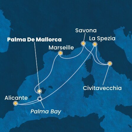 Španělsko, Itálie, Francie z Palma de Mallorca na lodi Costa Pacifica