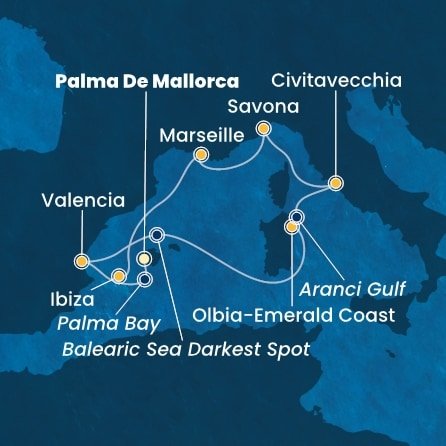 Španělsko, Itálie, Francie z Palma de Mallorca na lodi Costa Pacifica