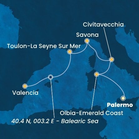 Itálie, Francie, Španělsko z Palerma na lodi Costa Pacifica