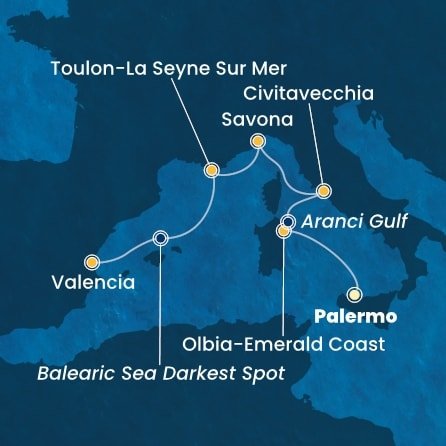 Itálie, Francie, Španělsko z Palerma na lodi Costa Pacifica