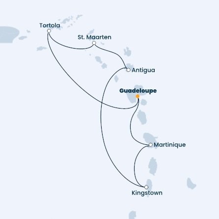 Guadeloupe, Britské Panenské ostrovy, Svatý Martin, Antigua a Barbuda, Svatý Vincenc a Grenadiny, Martinik z Pointe-à-Pitre, Guadeloupe na lodi Costa Fascinosa