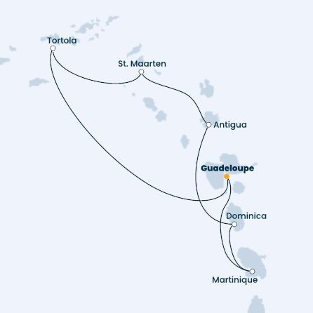 Guadeloupe, Britské Panenské ostrovy, Svatý Martin, Antigua a Barbuda, Dominika, Martinik z Pointe-à-Pitre, Guadeloupe na lodi Costa Fascinosa