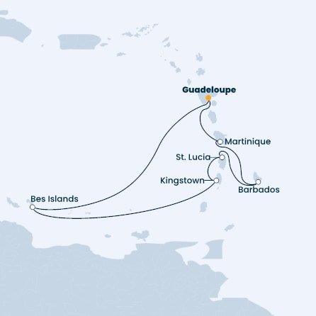 Guadeloupe, Bonaire, Svatý Vincenc a Grenadiny, Svatá Lucie, Barbados, Martinik z Pointe-à-Pitre, Guadeloupe na lodi Costa Fascinosa