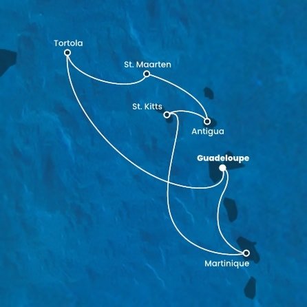 Guadeloupe, Britské Panenské ostrovy, Svatý Martin, Antigua a Barbuda, Svatý Kryštof a Nevis, Martinik z Pointe-à-Pitre, Guadeloupe na lodi Costa Fortuna