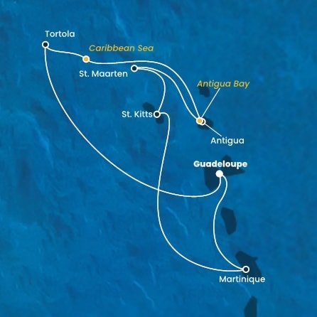 Guadeloupe, Britské Panenské ostrovy, , Antigua a Barbuda, Svatý Martin, Svatý Kryštof a Nevis, Martinik z Pointe-à-Pitre, Guadeloupe na lodi Costa Fortuna
