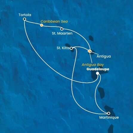 Guadeloupe, Britské Panenské ostrovy, , Svatý Martin, Antigua a Barbuda, Svatý Kryštof a Nevis, Martinik z Pointe-à-Pitre, Guadeloupe na lodi Costa Fortuna