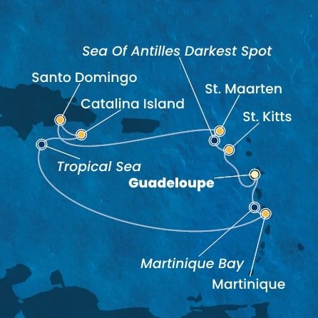 Guadeloupe, Svatý Kryštof a Nevis, Svatý Martin, Dominikánská republika, Martinik z Pointe-à-Pitre, Guadeloupe na lodi Costa Fascinosa