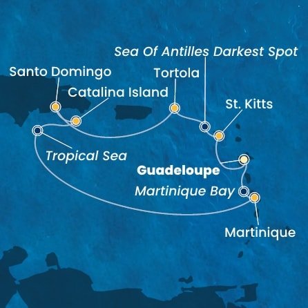 Guadeloupe, Svatý Kryštof a Nevis, Britské Panenské ostrovy, Dominikánská republika, Martinik z Pointe-à-Pitre na lodi Costa Fascinosa