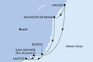 Brazílie ze Santosu na lodi MSC Virtuosa