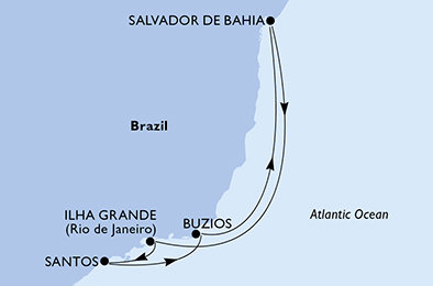 Brazílie ze Santosu na lodi MSC Virtuosa