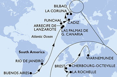 Argentina, Brazílie, Španělsko, Portugalsko, Francie, Německo z Buenos Aires na lodi MSC Splendida