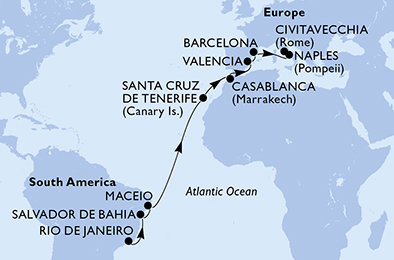 Brazílie, Španělsko, Maroko, Itálie z Rio de Janeira na lodi MSC Divina