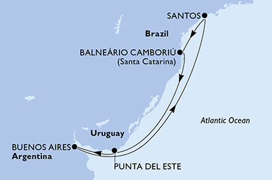 Brazílie, Uruguay, Argentina z Camboriu na lodi MSC Meraviglia