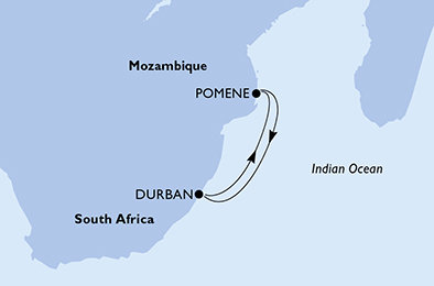 Jihoafrická republika, Mosambik z Durbanu na lodi MSC Sinfonia