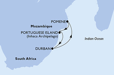 Jihoafrická republika, Mosambik z Durbanu na lodi MSC Sinfonia