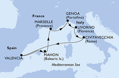 Francie, Itálie, Španělsko z Marseille na lodi MSC Sinfonia
