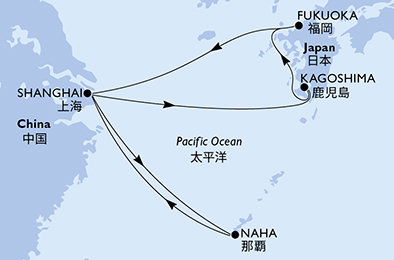 Čína, Japonsko ze Šanghaje na lodi MSC Bellissima