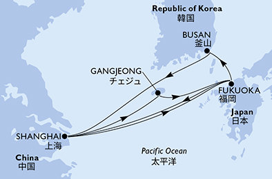 Čína, Japonsko, Jižní Korea ze Šanghaje na lodi MSC Bellissima