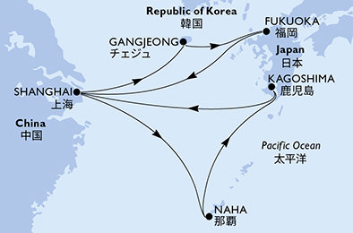 Čína, Jižní Korea, Japonsko ze Šanghaje na lodi MSC Bellissima