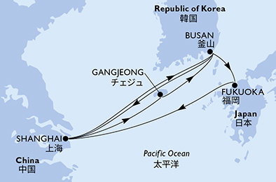 Čína, Jižní Korea, Japonsko ze Šanghaje na lodi MSC Bellissima